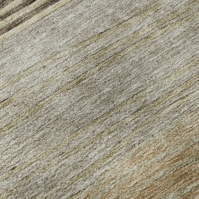 Taupe And Beige Striped Washable Area Rug With UV Protection Photo 1