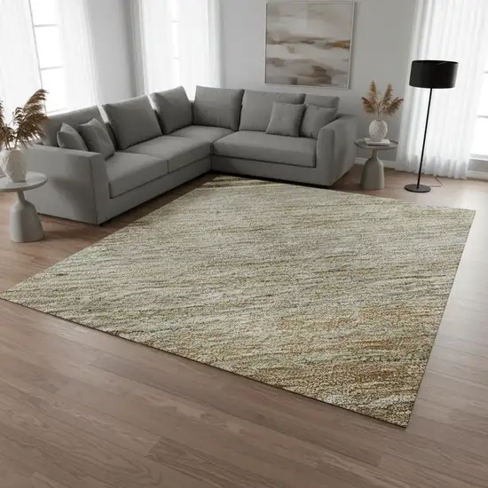 Taupe And Beige Striped Washable Area Rug With UV Protection Photo 2