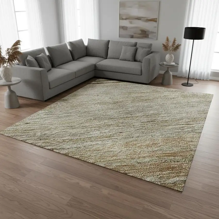 Taupe And Beige Striped Washable Area Rug With UV Protection Photo 2