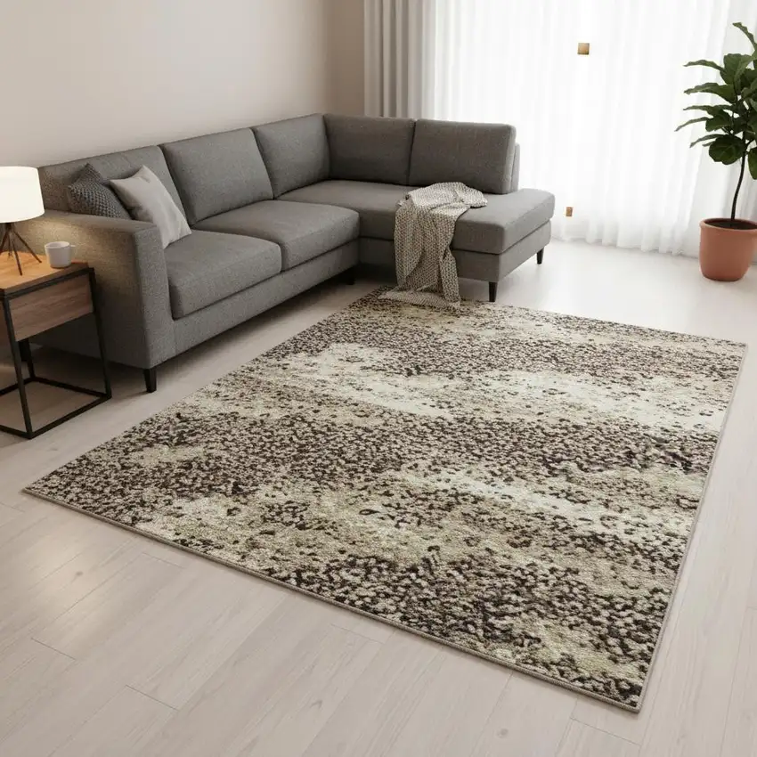 Taupe And Beige Striped Washable Area Rug With UV Protection Photo 2