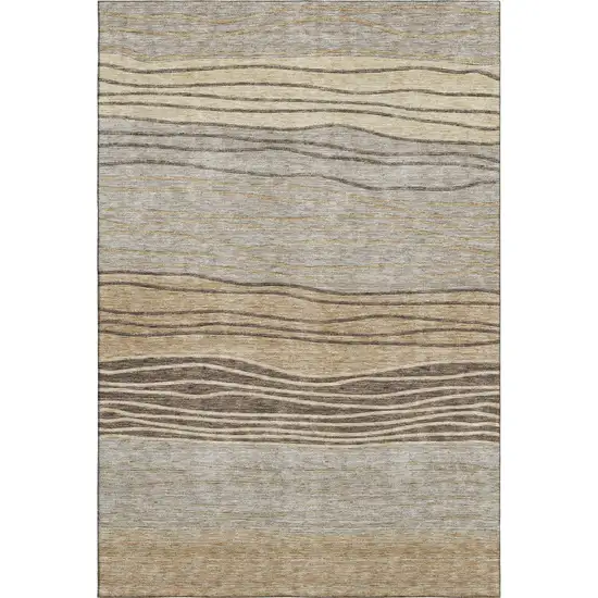 Taupe And Beige Striped Washable Area Rug With UV Protection Photo 6