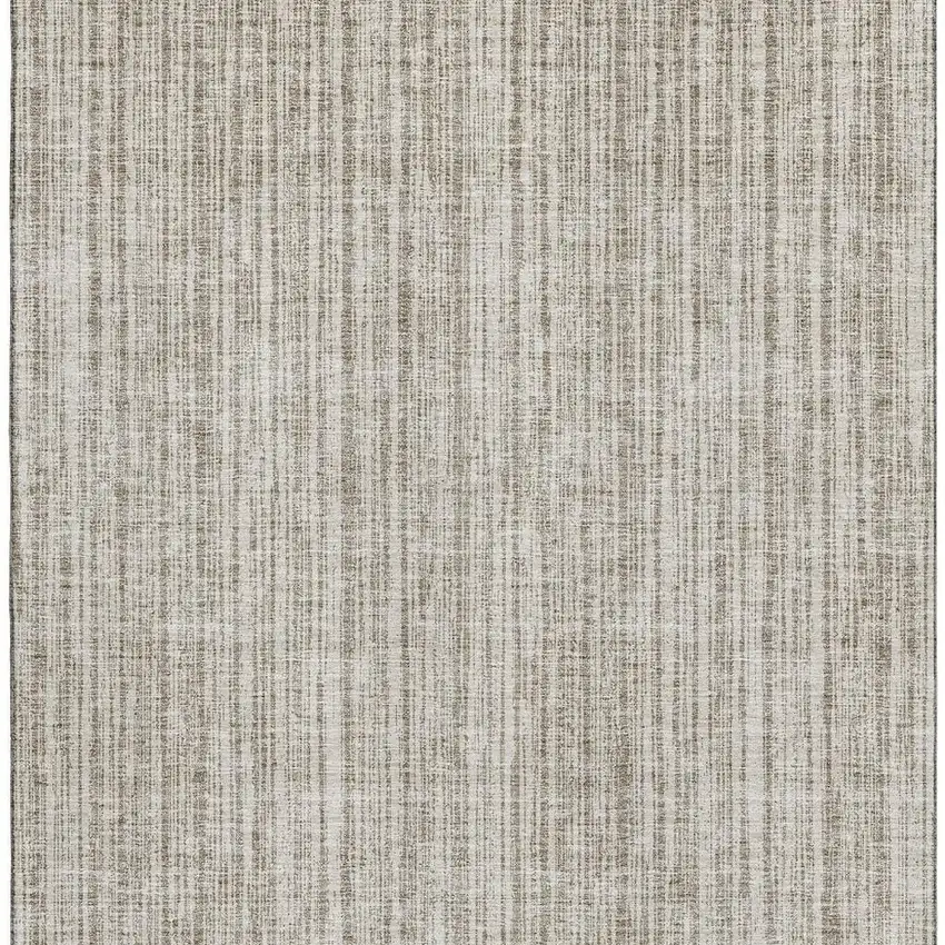 Taupe And Beige Striped Washable Area Rug With UV Protection Photo 4