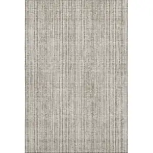 Photo of Taupe And Beige Striped Washable Area Rug With UV Protection