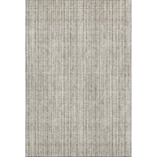 Taupe And Beige Striped Washable Area Rug With UV Protection Photo 1