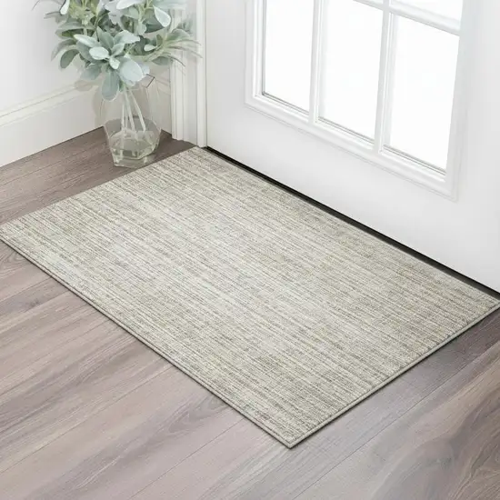 Taupe And Beige Striped Washable Area Rug With UV Protection Photo 2