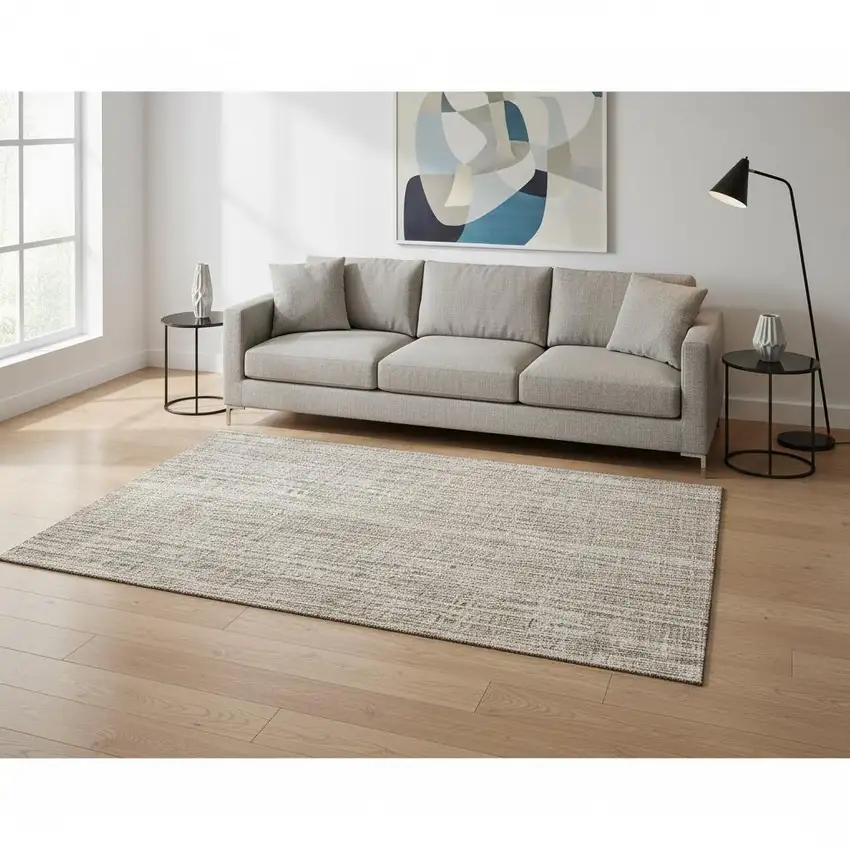 Taupe And Beige Striped Washable Area Rug With UV Protection Photo 2