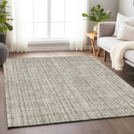 Taupe And Beige Striped Washable Area Rug With UV Protection Photo 5