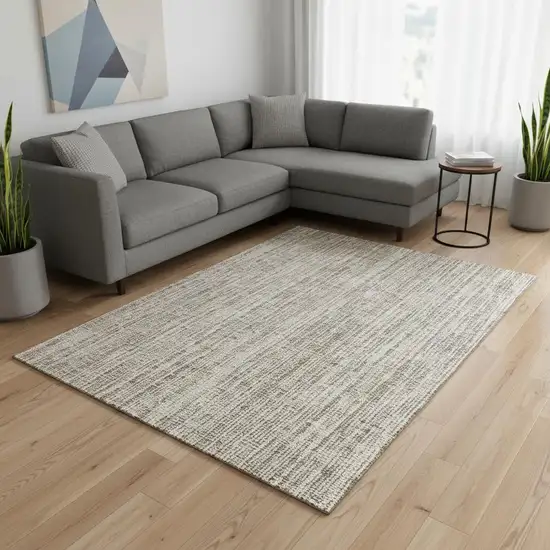 Taupe And Beige Striped Washable Area Rug With UV Protection Photo 2