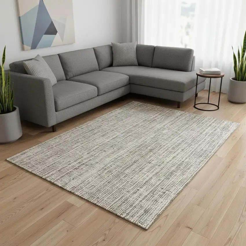 Taupe And Beige Striped Washable Area Rug With UV Protection Photo 2