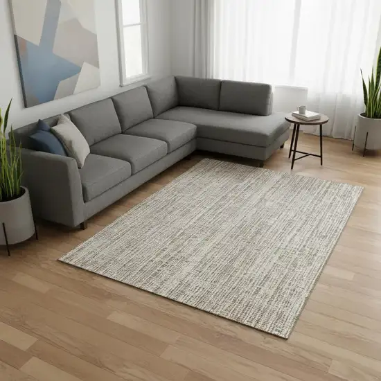 Taupe And Beige Striped Washable Area Rug With UV Protection Photo 2