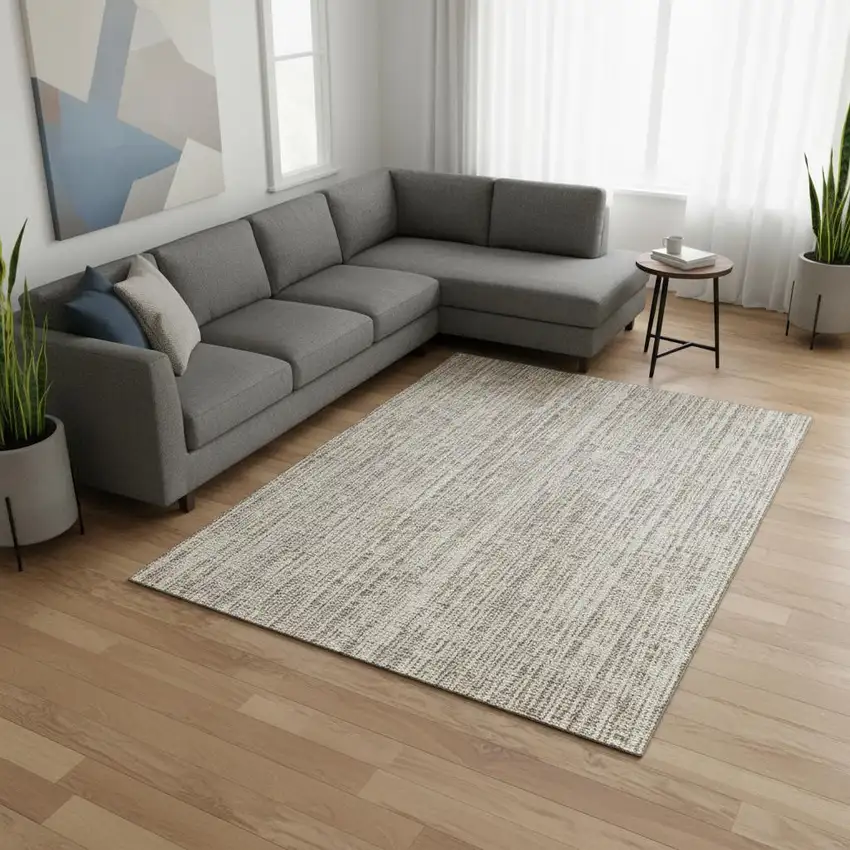 Taupe And Beige Striped Washable Area Rug With UV Protection Photo 2