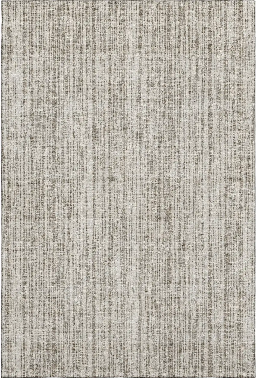 Taupe And Beige Striped Washable Area Rug With UV Protection Photo 1