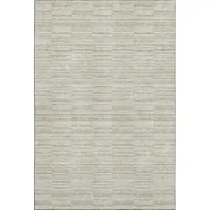 Photo of Taupe And Beige Striped Washable Area Rug With UV Protection
