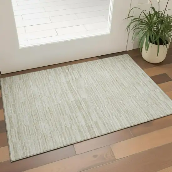 Taupe And Beige Striped Washable Area Rug With UV Protection Photo 1