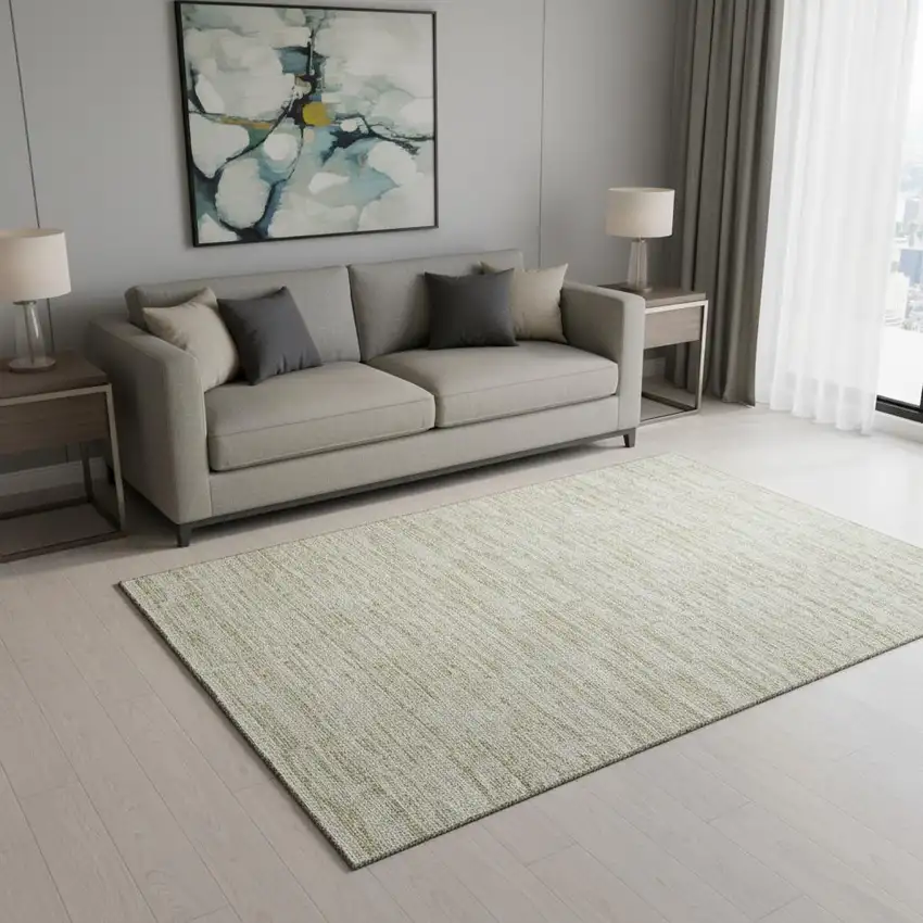 Taupe And Beige Striped Washable Area Rug With UV Protection Photo 2