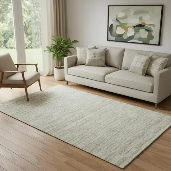 Taupe And Beige Striped Washable Area Rug With UV Protection Photo 1