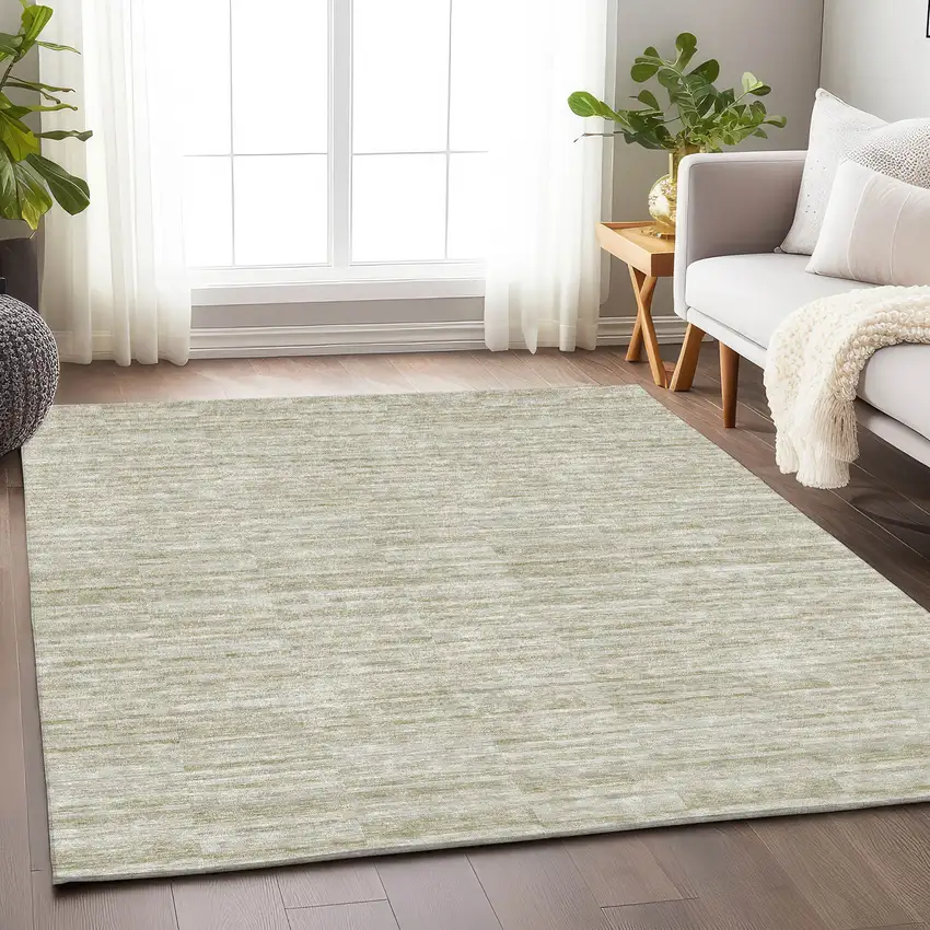 Taupe And Beige Striped Washable Area Rug With UV Protection Photo 6