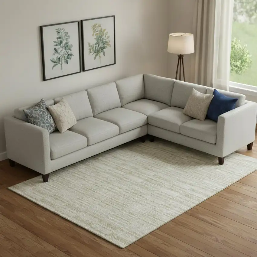 Taupe And Beige Striped Washable Area Rug With UV Protection Photo 1