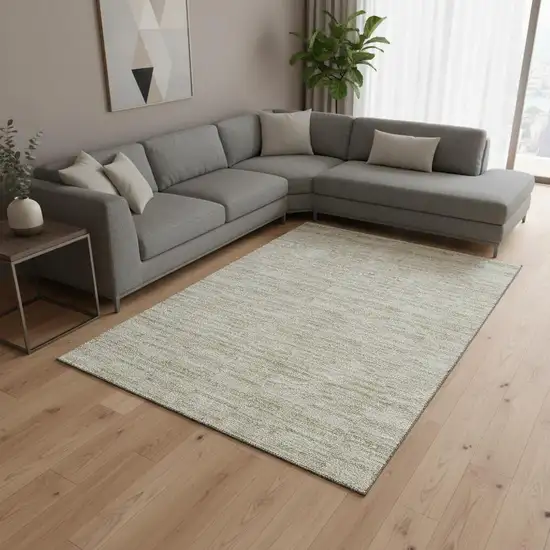 Taupe And Beige Striped Washable Area Rug With UV Protection Photo 2