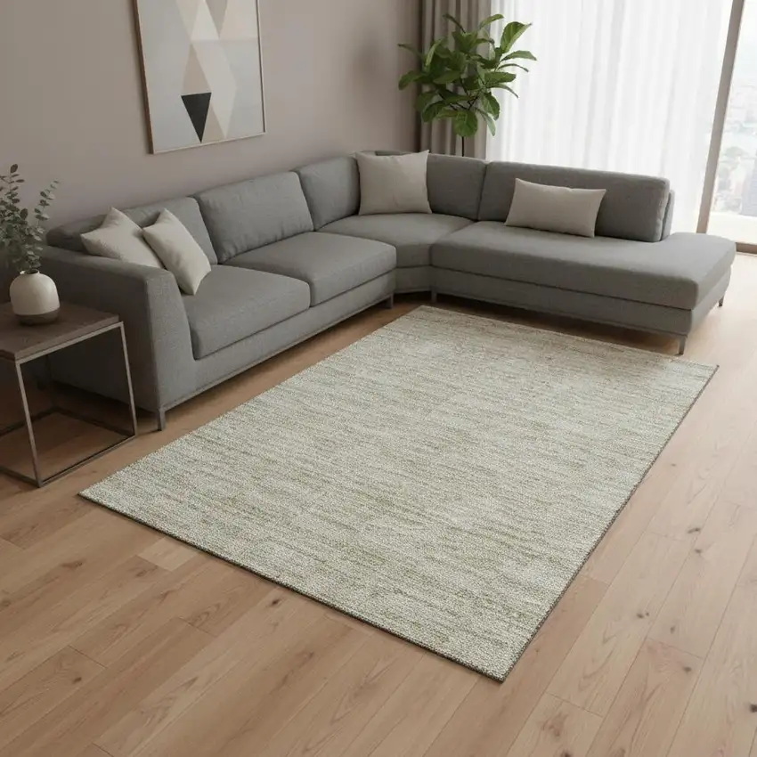 Taupe And Beige Striped Washable Area Rug With UV Protection Photo 2