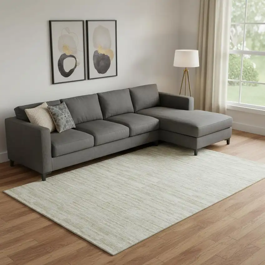 Taupe And Beige Striped Washable Area Rug With UV Protection Photo 1