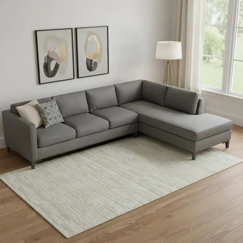 Taupe And Beige Striped Washable Area Rug With UV Protection Photo 1