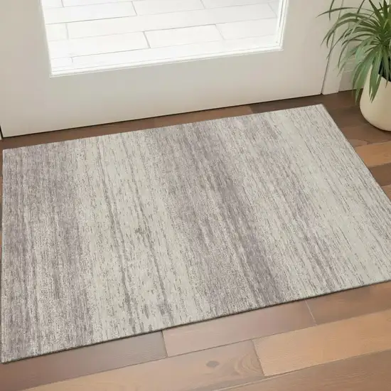 Taupe And Beige Striped Washable Area Rug With UV Protection Photo 1
