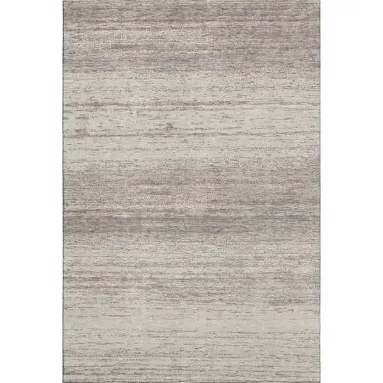 Taupe And Beige Striped Washable Area Rug With UV Protection Photo 1