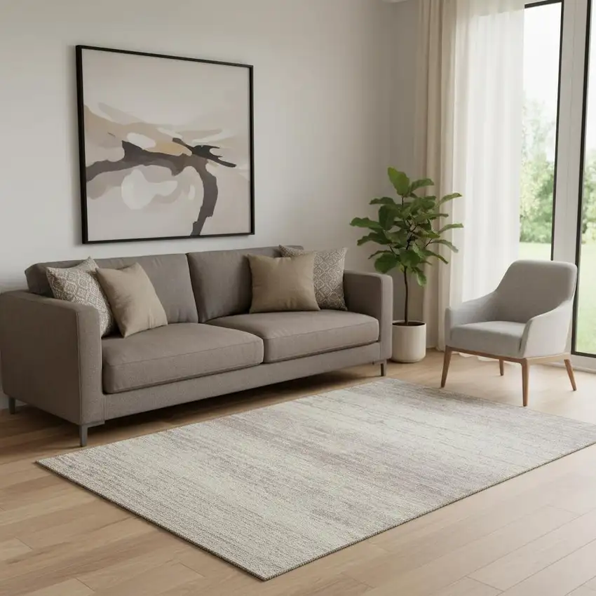 Taupe And Beige Striped Washable Area Rug With UV Protection Photo 1