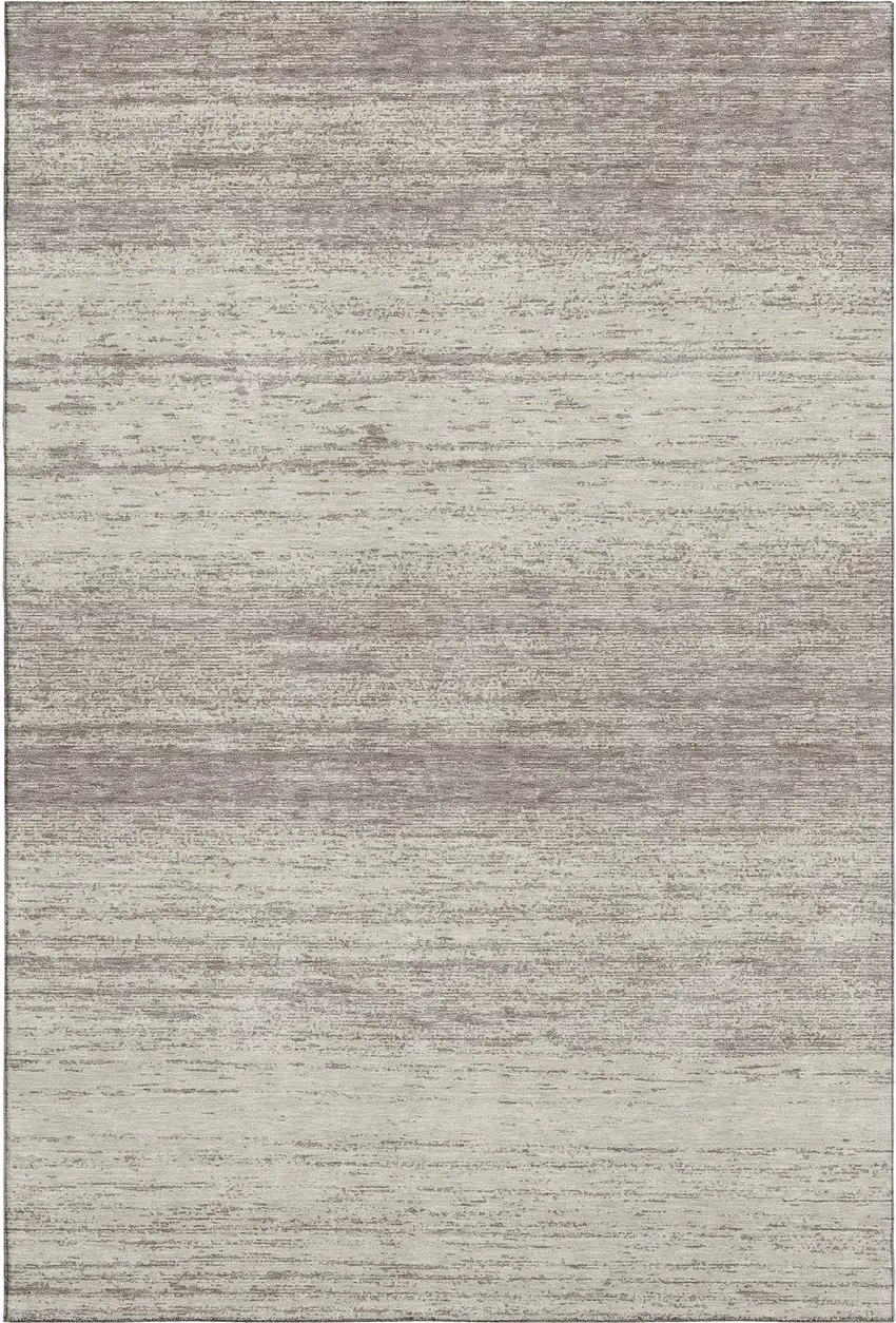 Taupe And Beige Striped Washable Area Rug With UV Protection Photo 1
