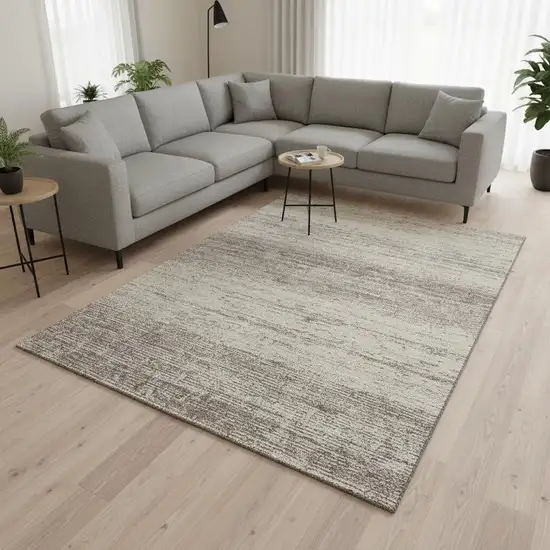 Taupe And Beige Striped Washable Area Rug With UV Protection Photo 2