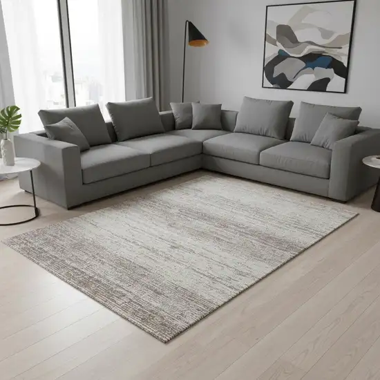 Taupe And Beige Striped Washable Area Rug With UV Protection Photo 2