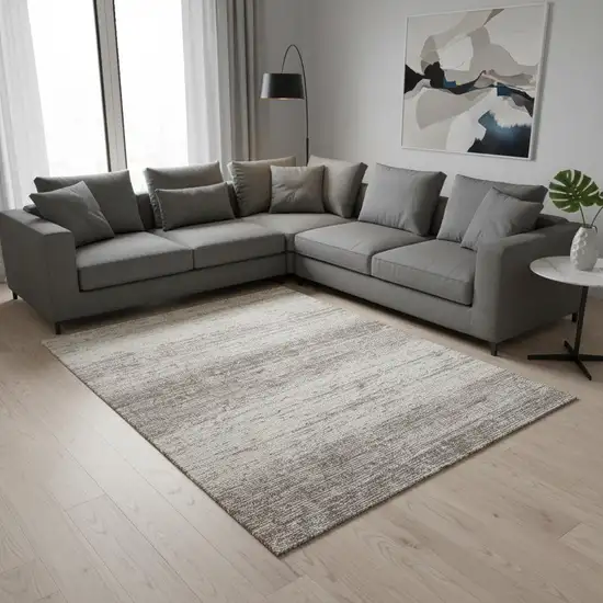 Taupe And Beige Striped Washable Area Rug With UV Protection Photo 2