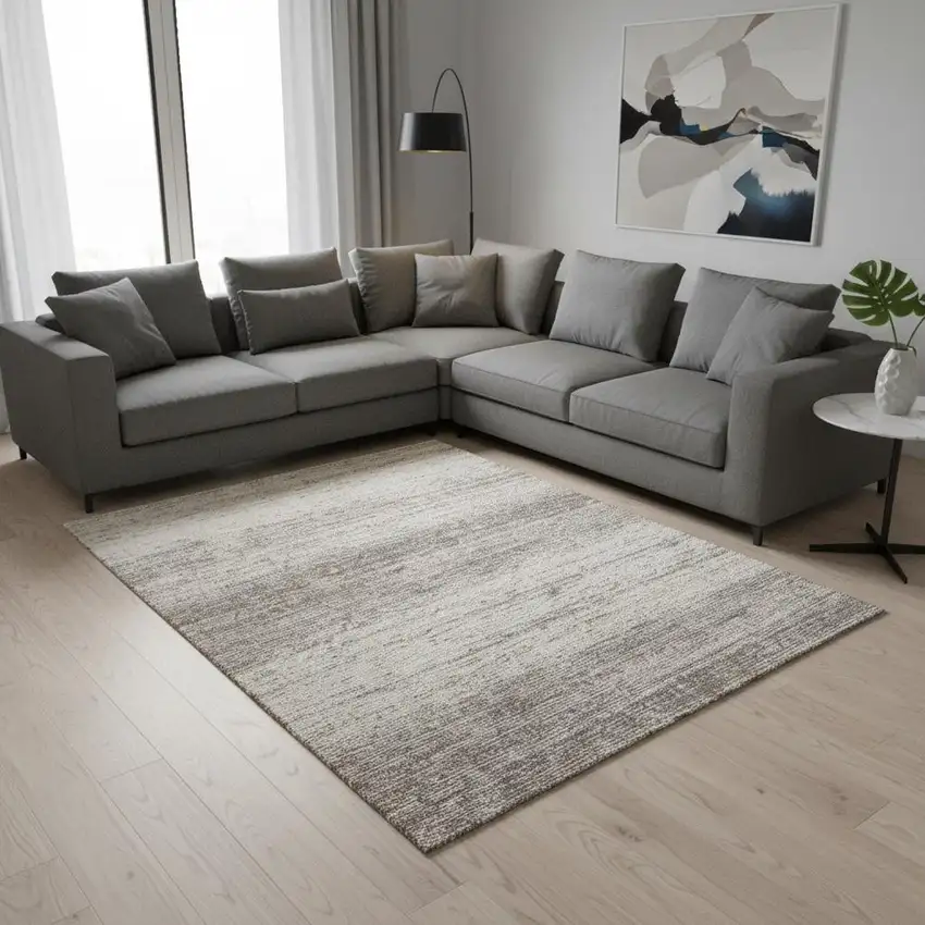 Taupe And Beige Striped Washable Area Rug With UV Protection Photo 2