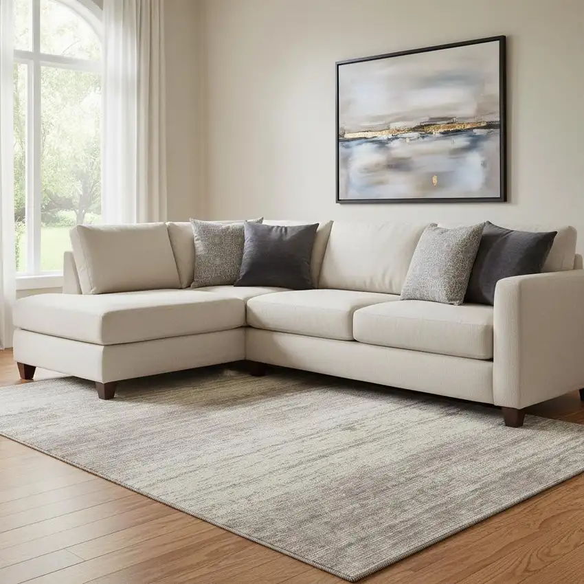 Taupe And Beige Striped Washable Area Rug With UV Protection Photo 1