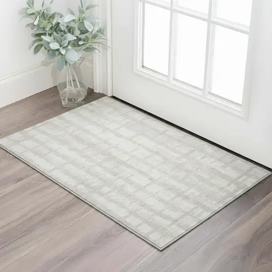 Taupe And Beige Striped Washable Area Rug With UV Protection Photo 2