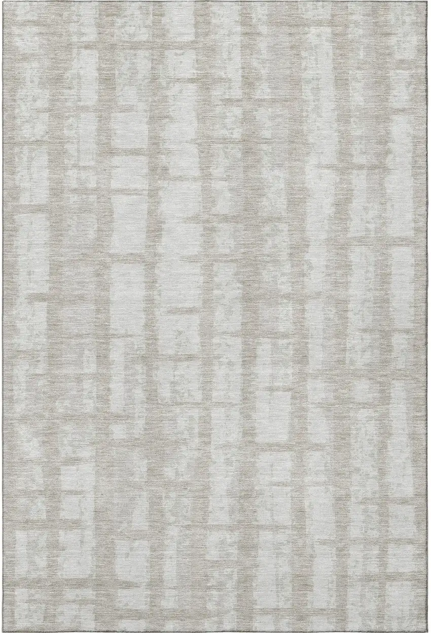 Taupe And Beige Striped Washable Area Rug With UV Protection Photo 4