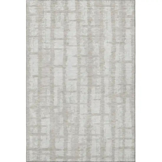 Taupe And Beige Striped Washable Area Rug With UV Protection Photo 4