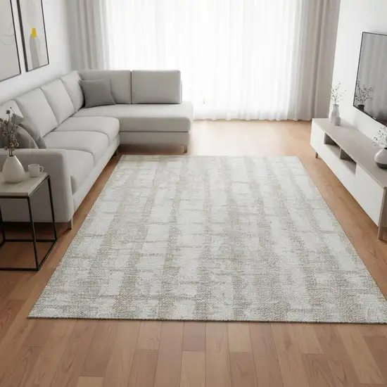 Taupe And Beige Striped Washable Area Rug With UV Protection Photo 2