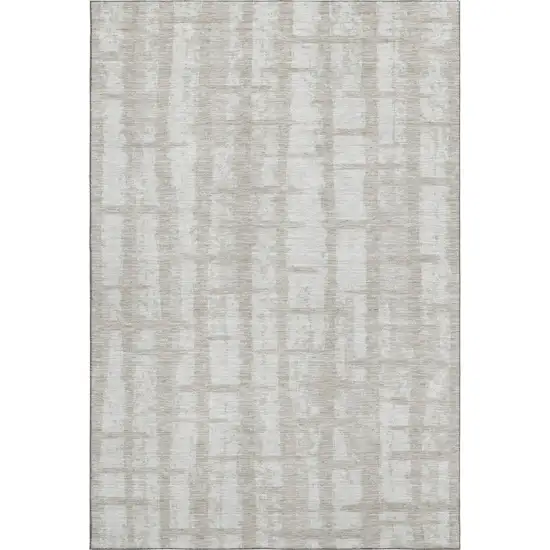 Taupe And Beige Striped Washable Area Rug With UV Protection Photo 1