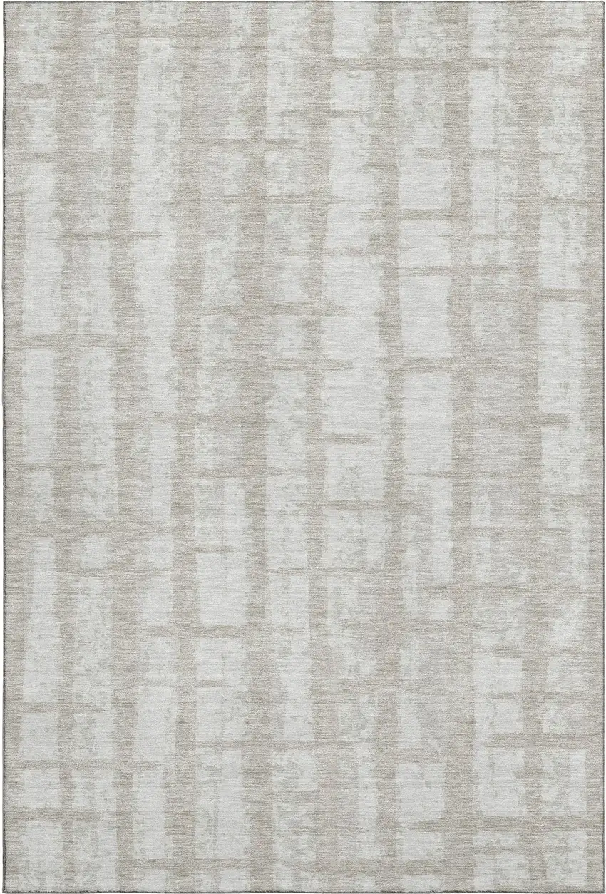 Taupe And Beige Striped Washable Area Rug With UV Protection Photo 1