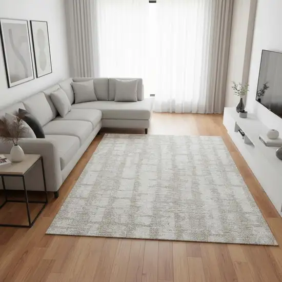 Taupe And Beige Striped Washable Area Rug With UV Protection Photo 2