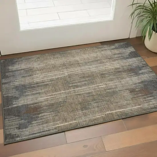 Taupe And Beige Striped Washable Area Rug With UV Protection Photo 1