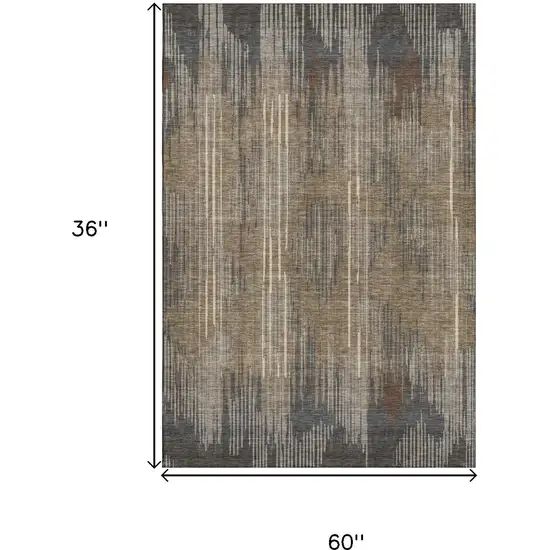 Taupe And Beige Striped Washable Area Rug With UV Protection Photo 3