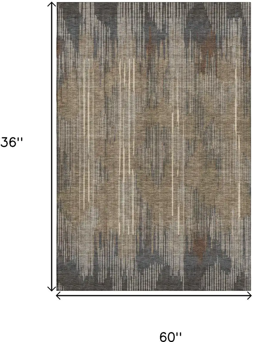 Taupe And Beige Striped Washable Area Rug With UV Protection Photo 3