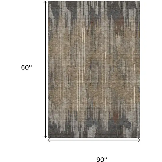 Taupe And Beige Striped Washable Area Rug With UV Protection Photo 8