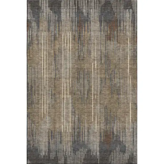 Taupe And Beige Striped Washable Area Rug With UV Protection Photo 3
