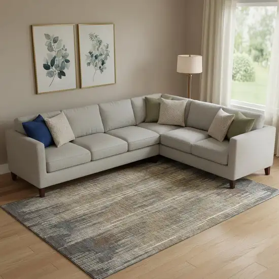 Taupe And Beige Striped Washable Area Rug With UV Protection Photo 1