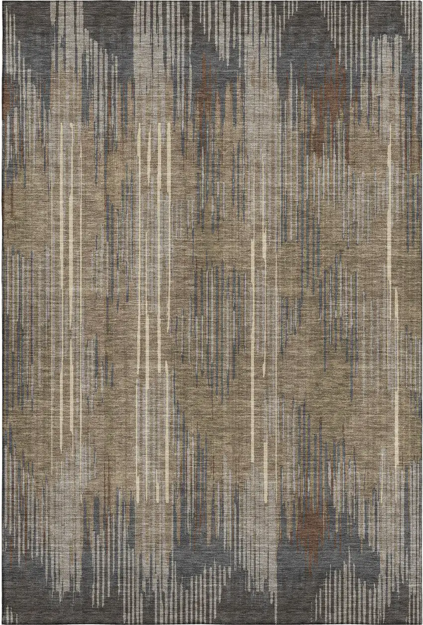 Taupe And Beige Striped Washable Area Rug With UV Protection Photo 3