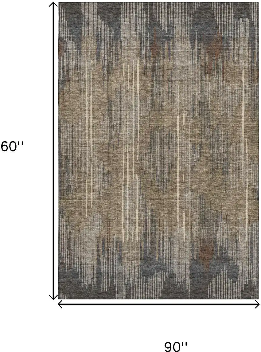 Taupe And Beige Striped Washable Area Rug With UV Protection Photo 9
